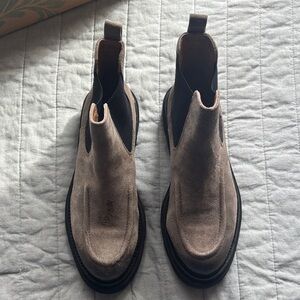 Sofft Taupe Suede Chelsea Booties with Black Sole